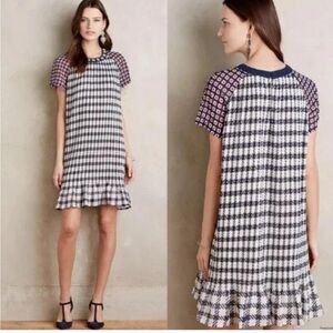 Anthropologie vineet Bahl White and Blue Sheath Midi Dress embroidered